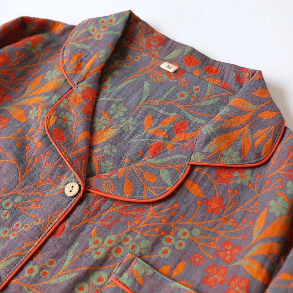 Vintage Leaf Baumwolle Revers Loungewear Set