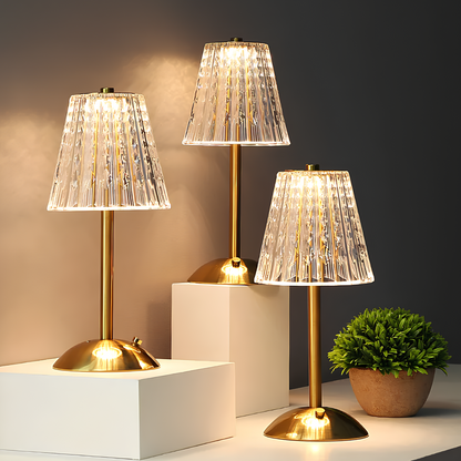 Elegante goldene Kristall-Tischlampe - Kabellose Touch-Control-Batteriebetriebene Nachttischlampe für Wohnzimmer-Ambiente