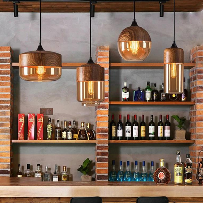 Suspension NordLuna – Skandinavische Eleganz aus Holz und getöntem Glas