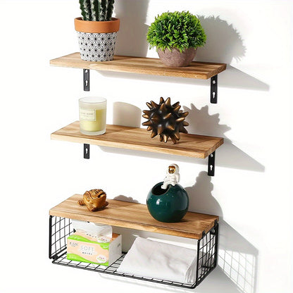 TowelShelf - 3 Stk Holzbodenspeicher - Wandmontierte Badezimmerregale