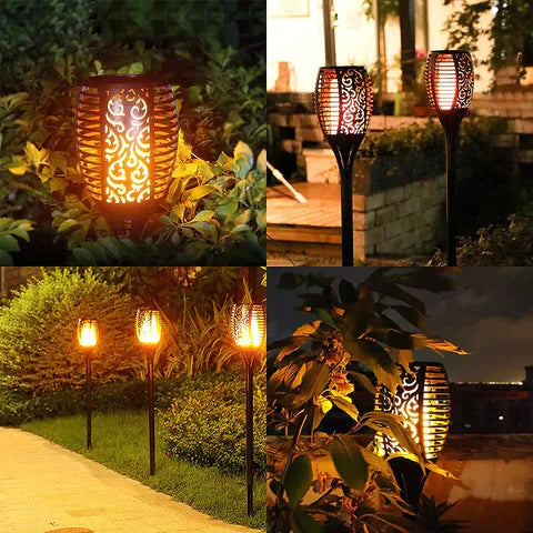 Garduru LED Gartenfackel | Solarbetriebene Flammenlampe für Außenbereich | Wetterfeste Dekoration für Garten & Terrasse