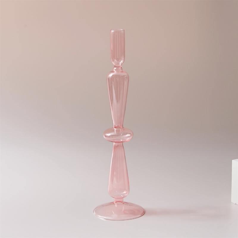 Garduru Pink Glas Kerzenhalter & Vasen Set | Elegantes Design | Vielseitige Tischdekoration