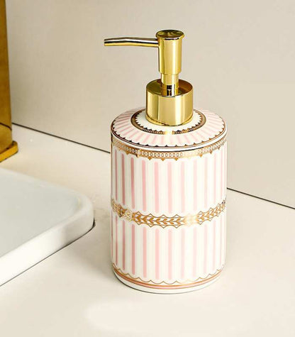 Flüssigseifenspender Keramik Lotion Pumpe Rosa & Weiß 18 cm