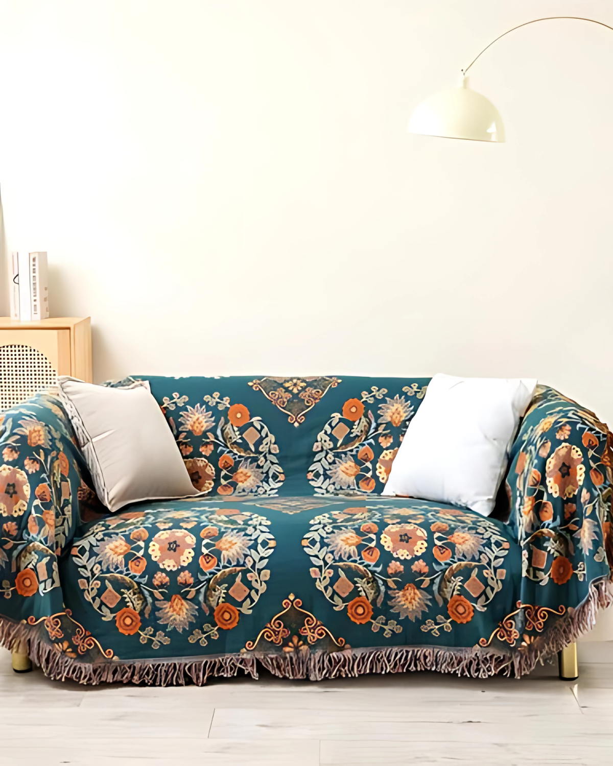 Soleil – Luxuriöse Baumwolldecke mit warmem Ringelblumenfarbton und Boho-Charme
