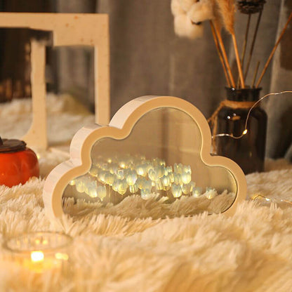 Handgefertigte DIY Wolken-Tulpen Spiegel LED Quietschen Nachtlicht für Geschenk USB-Stecker Stecker-in Tulpenlampe