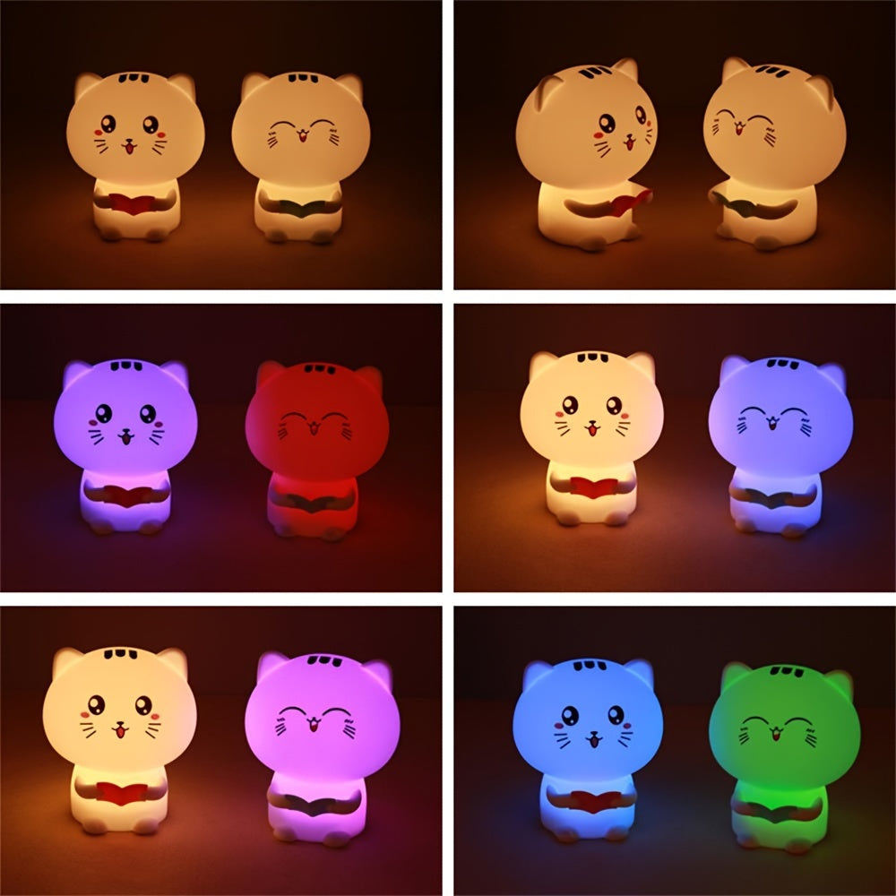 Kawaii Nachtlicht - Süße Lesekatze Silikonlampe mit 7 Farbwechselmodi & USB wiederaufladbare Batterie