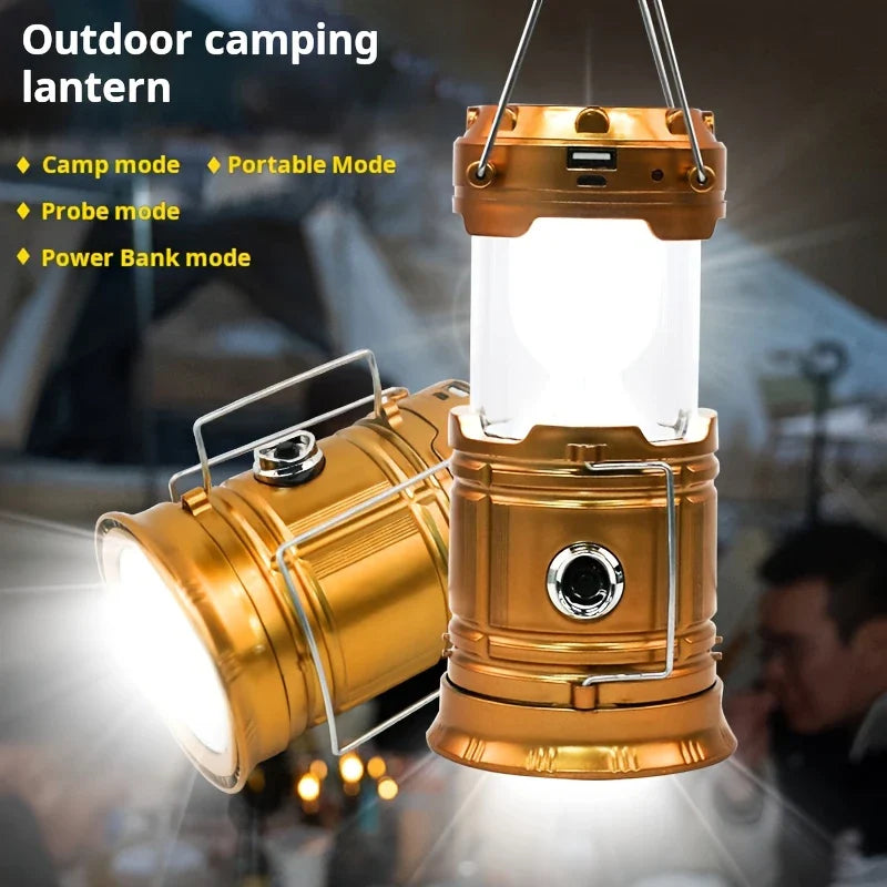 Solar Campinglampe mit USB-Aufladung – Tragbare LED-Laterne für Outdoor-Aktivitäten und Notfälle