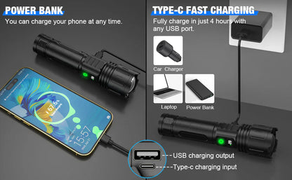 LuxRoyale Weltschönste Taschenlampe 100000 Lumen Wiederaufladbar