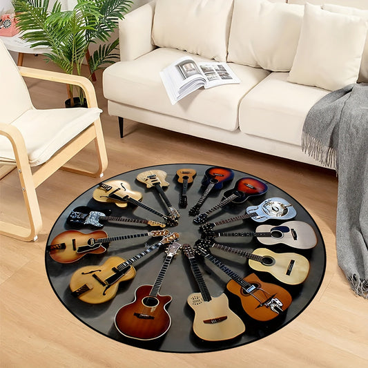 Runder Gitarrenmuster Teppich - rutschfest, perfekt für Wohnzimmer und Schlafzimmer, ideal als Geschenk