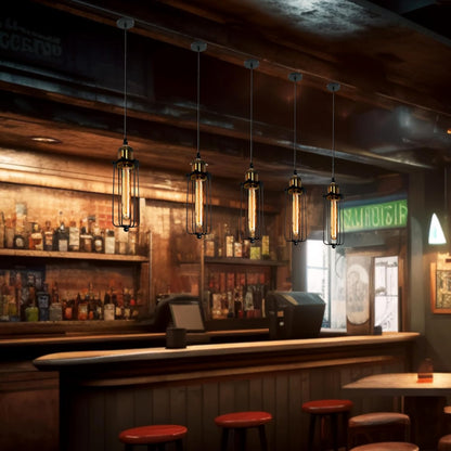 Industrielle Pendelleuchte im Retro-Design – Vintage Hängelampe mit Metallgitter