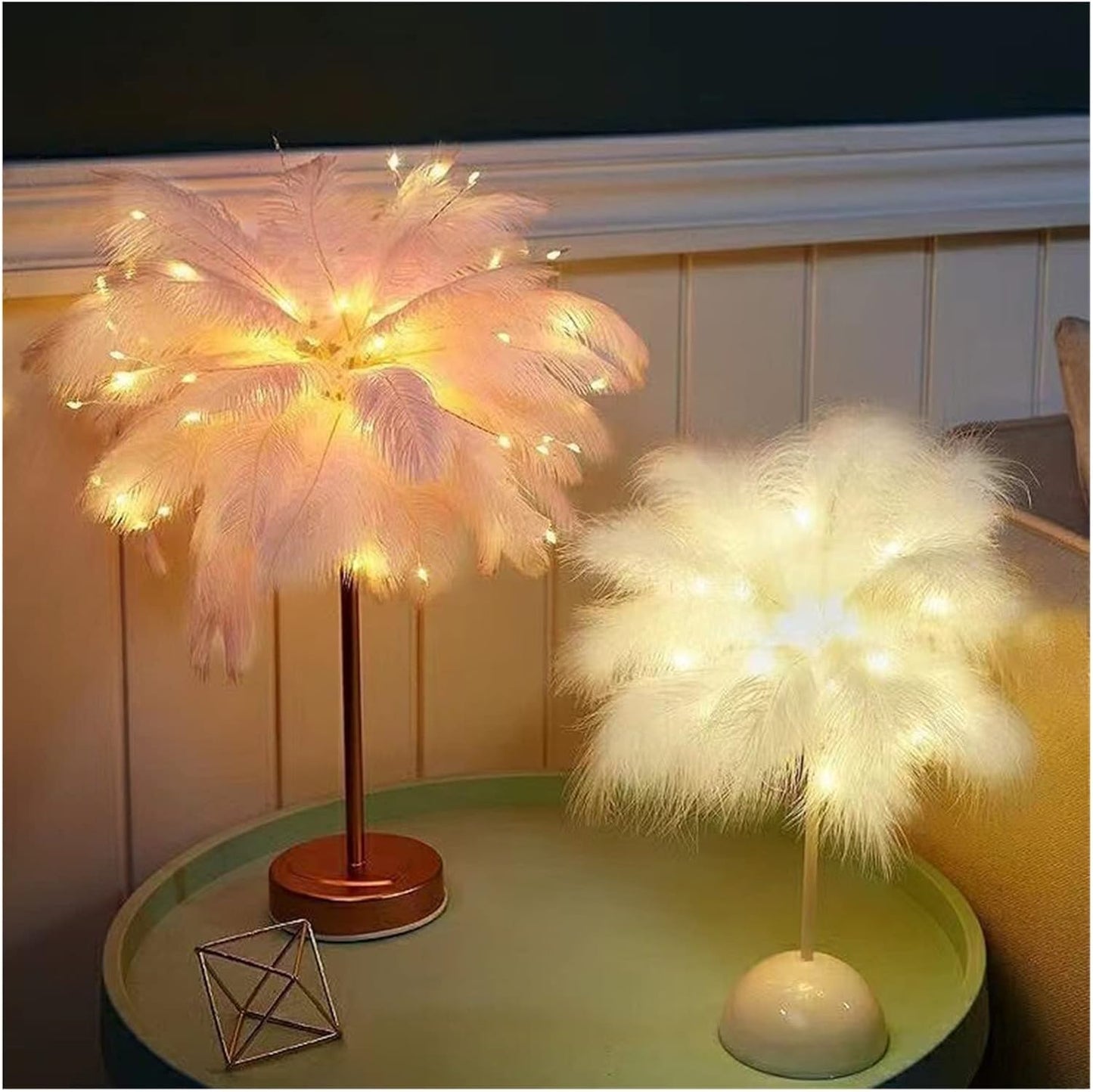 LunaGlow - Feder Tischlampe mit warmem LED-Licht