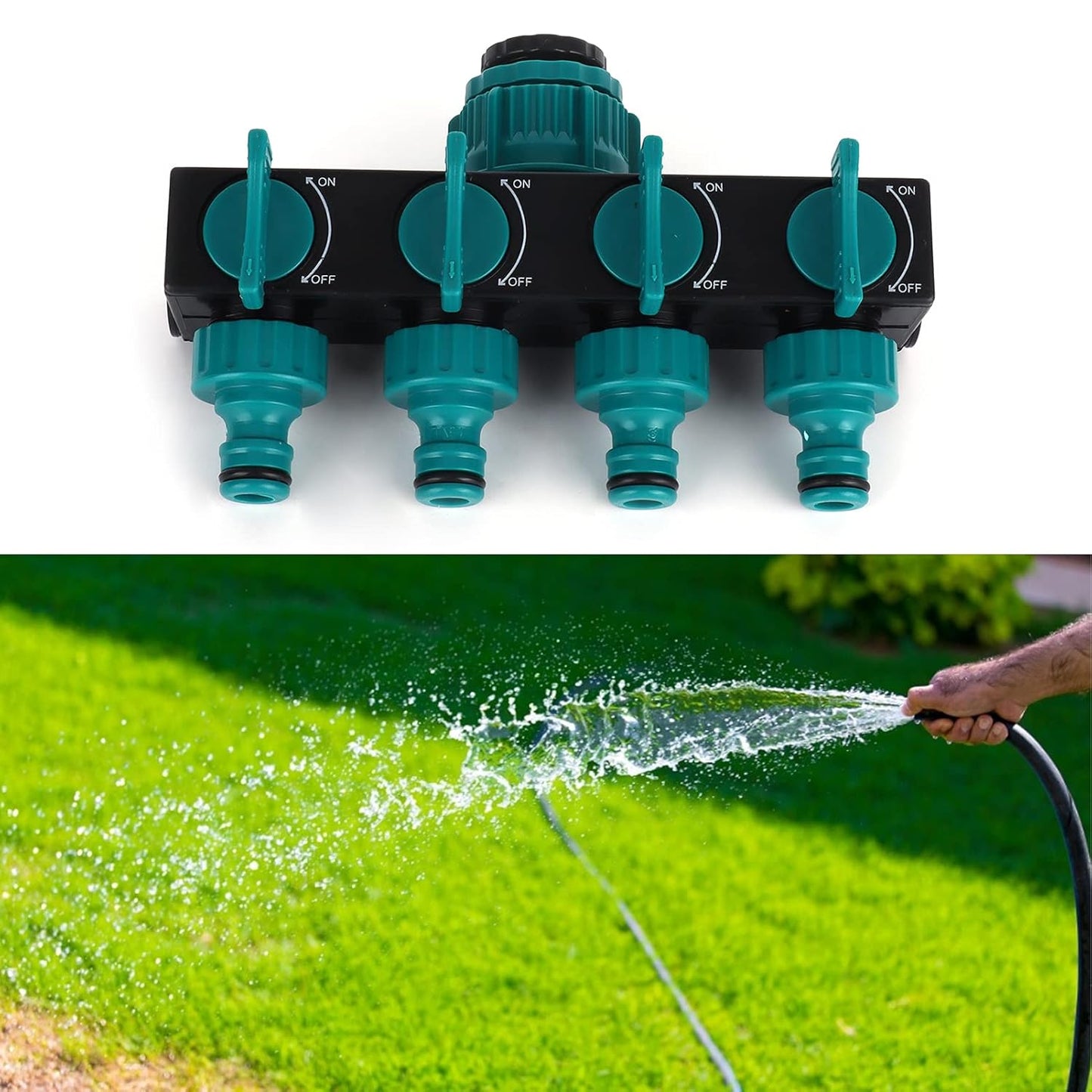 Universeller 4-Wege Garten-Schlauchverteiler – Verstellbarer Wasserhahnverteiler