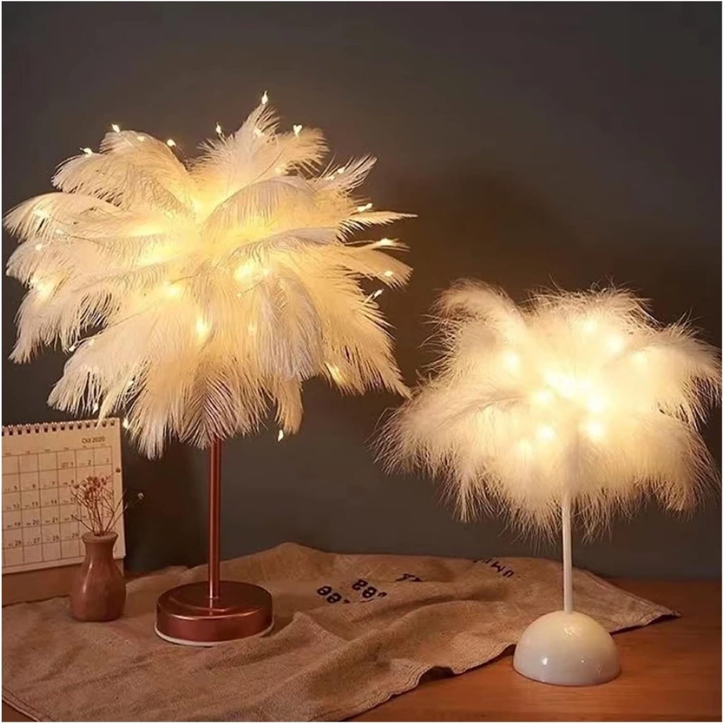 LunaGlow - Feder Tischlampe mit warmem LED-Licht
