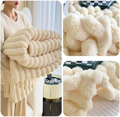 Luxuriöse Fleece-Hase Pelz Wurfdecke + 2 Kissenbezüge