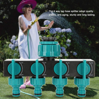 Universeller 4-Wege Garten-Schlauchverteiler – Verstellbarer Wasserhahnverteiler