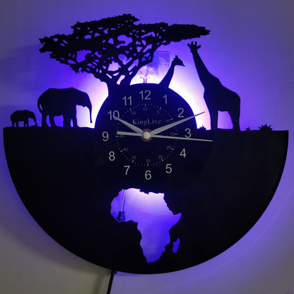 Garduru-Schallplatten-Wanduhr - Giraffen-Motiv, Stille Uhr, Für Wohnzimmer, Schlafzimmer, Küche oder Büro