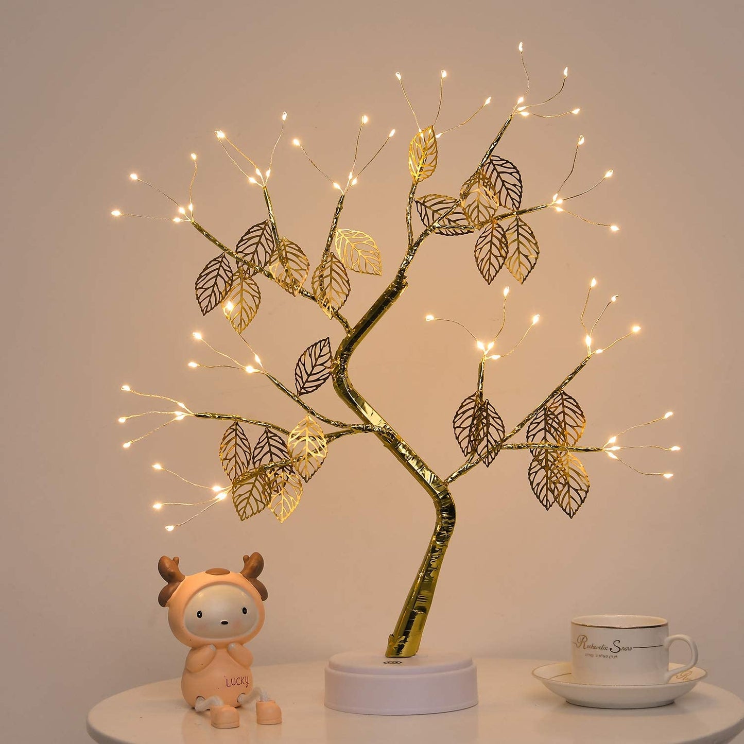 Luxora Goldene Blattbaum Lampe – 50 cm Anpassbare LED Baumlicht