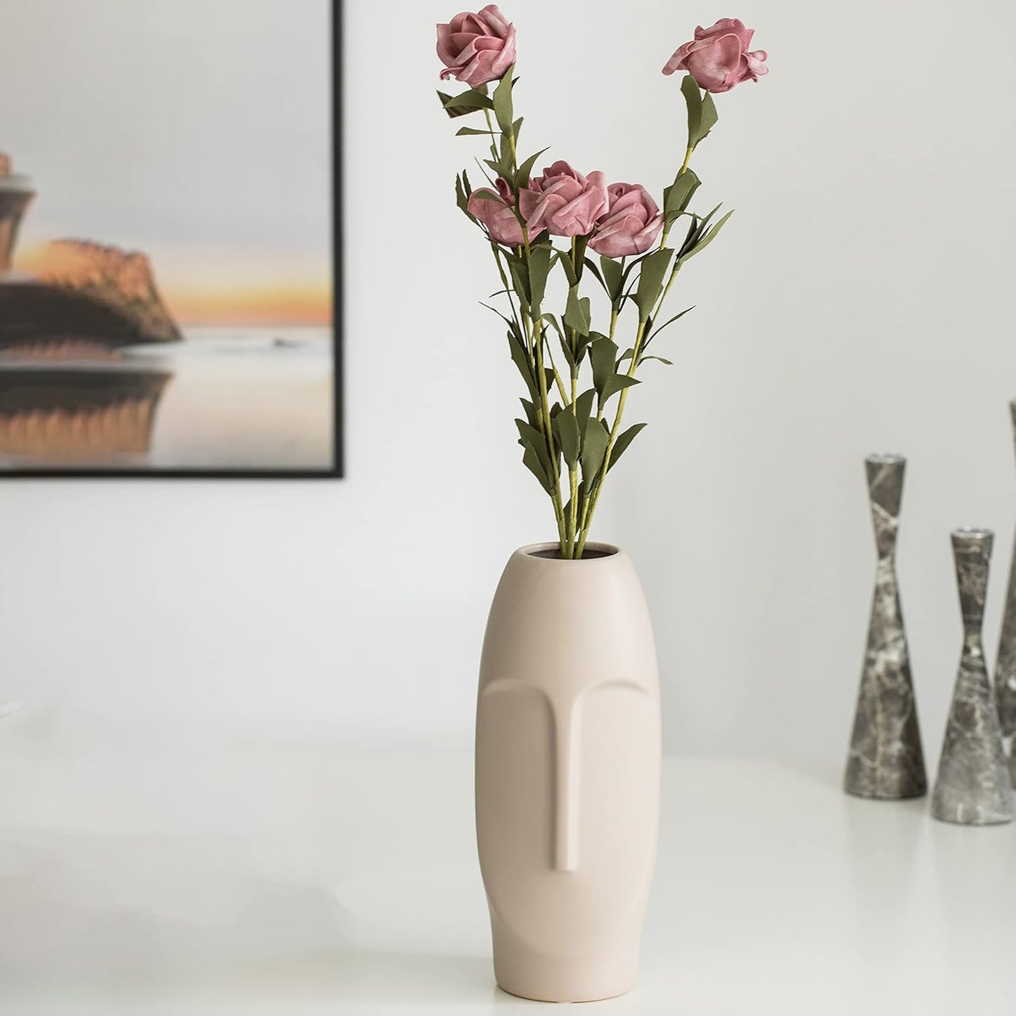 Avanté Vase – Schwarz & Weiß Abstrakte Keramische Menschengesicht Kunst