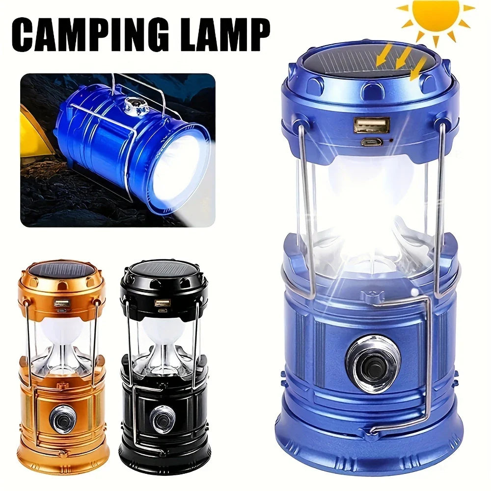 Solar Campinglampe mit USB-Aufladung – Tragbare LED-Laterne für Outdoor-Aktivitäten und Notfälle