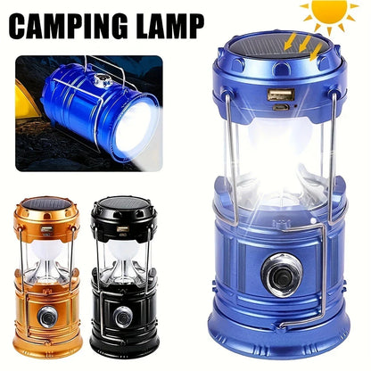 Solar Campinglampe mit USB-Aufladung – Tragbare LED-Laterne für Outdoor-Aktivitäten und Notfälle