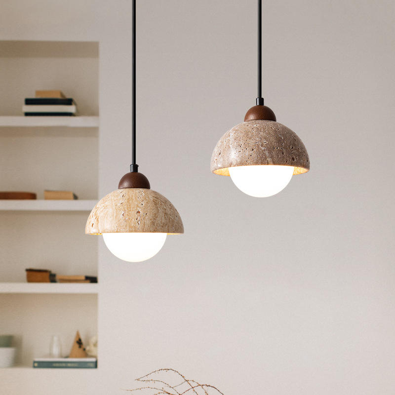 Suspension aus Naturmarmor – Elegante LED-Lampe aus Holz und Marmor