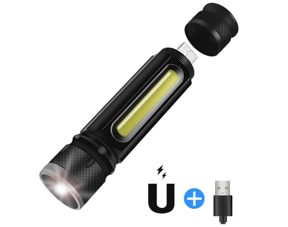 USB Wiederaufladbare Magnetische Taschenlampe – LED Notfalllampe mit Magnet und Trageband