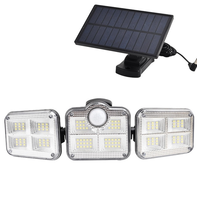 Solar LED Flutlicht mit Bewegungsmelder – 3-Strahler Außenbeleuchtung für Garten, Hof und Garage