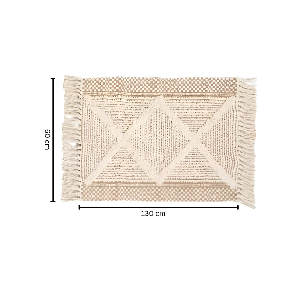 Beige Texturiertes Fransen Quaste Teppich