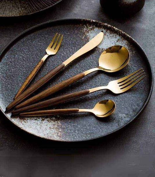 30 teilig Besteckset Dinnerware 304 Edelstahl Holzgriff