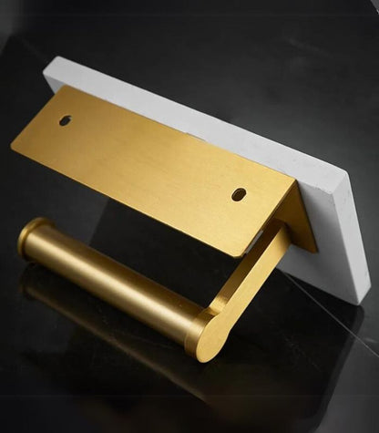 Toilettenpapierhalter Wandmontiert Natürlicher Marmor Gebürstetes Gold