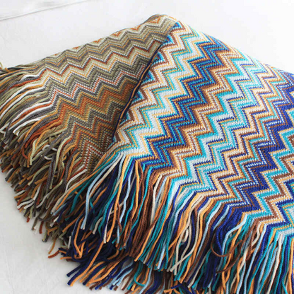 Multicolor Zickzack Quasten Strickdecke