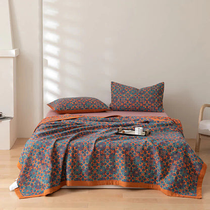Sechslagige Baumwolldecke mit Orange-Blauem Muster