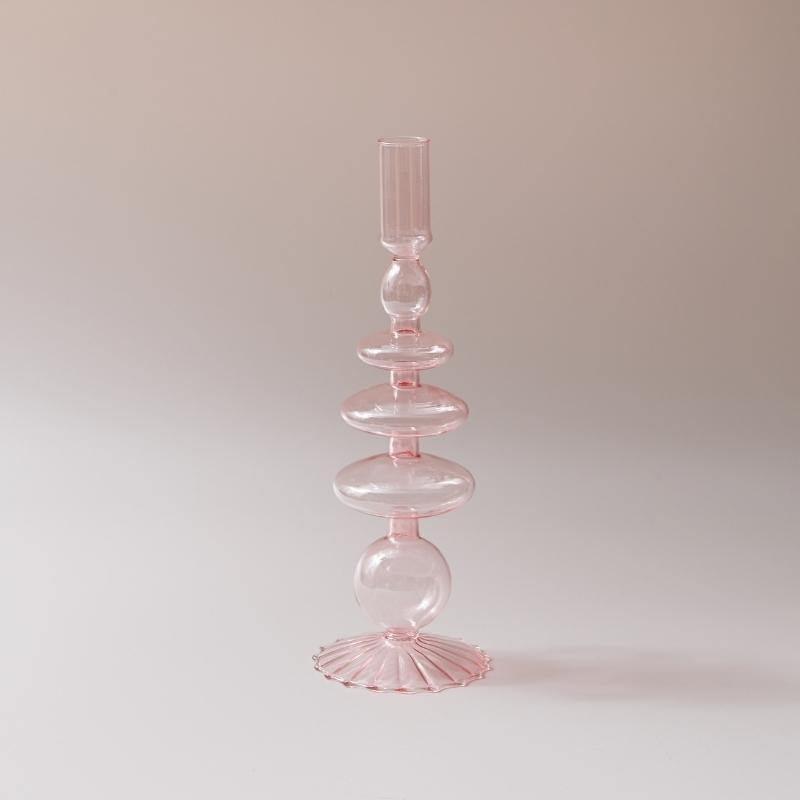 Garduru Pink Glas Kerzenhalter & Vasen Set | Elegantes Design | Vielseitige Tischdekoration