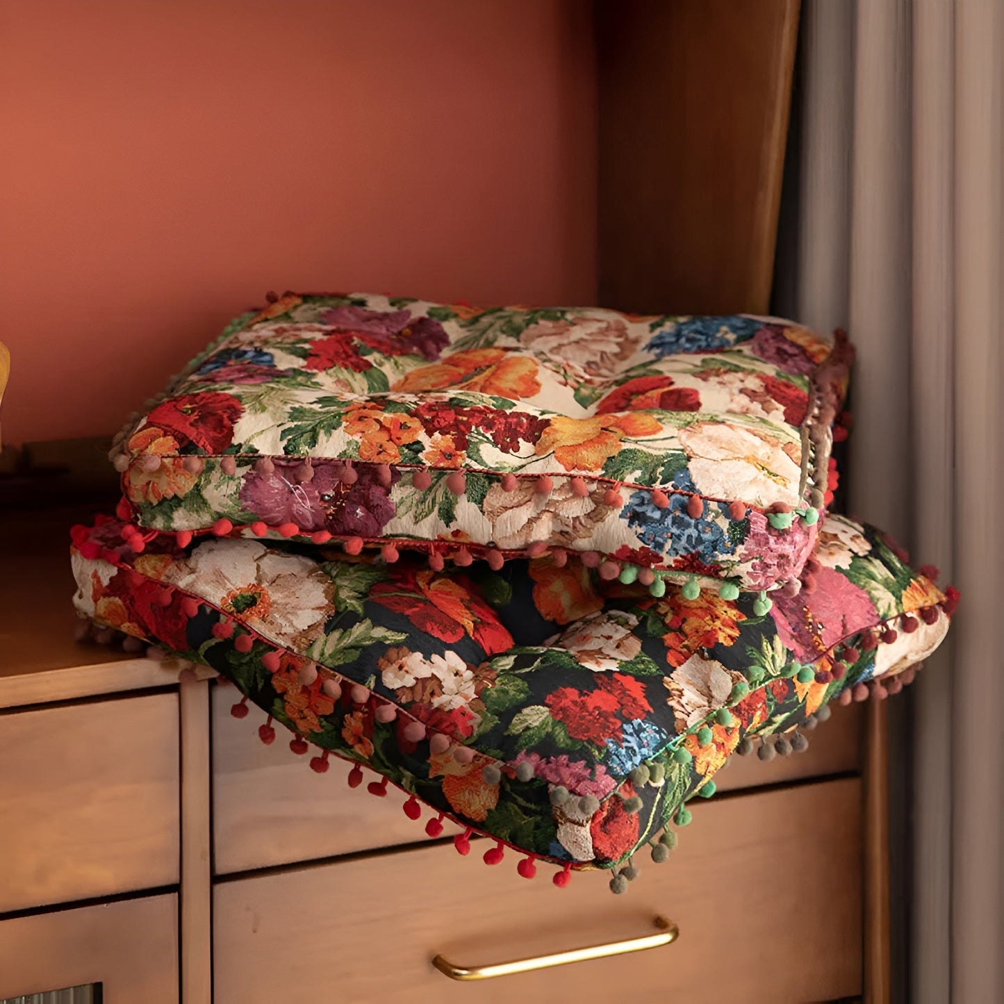 Retro Floral Bohemian Quastenkissen