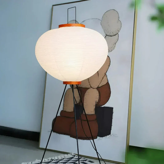 Wabi-Sabi Reispapier Stehlampe mit LED-Licht