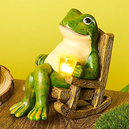 Leuchtender Gartenfrosch aus Kunststoffharz für bezaubernde Gartendekoration