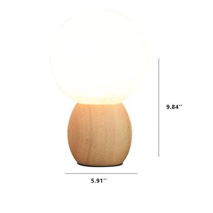 Garduru Nordic Holz-Tischlampe mit Milchglas-Kugel | LED-Licht | Warmes Stimmungslicht