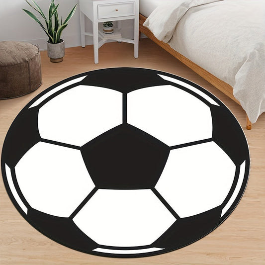 Fußball Design Runde Teppich – rutschfest, maschinenwaschbar, leichte Bodenmatte für Wohnzimmer und Schlafzimmer