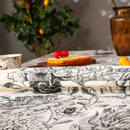 Schwarze florale Quasten-Landhaus-Tischdecke