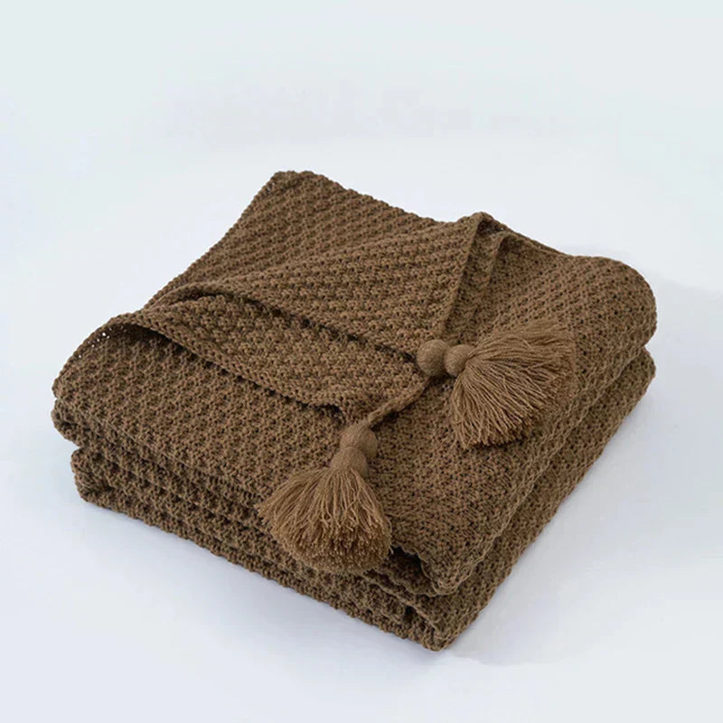 Gemütliche gestrickte Quasten-Wolldecke