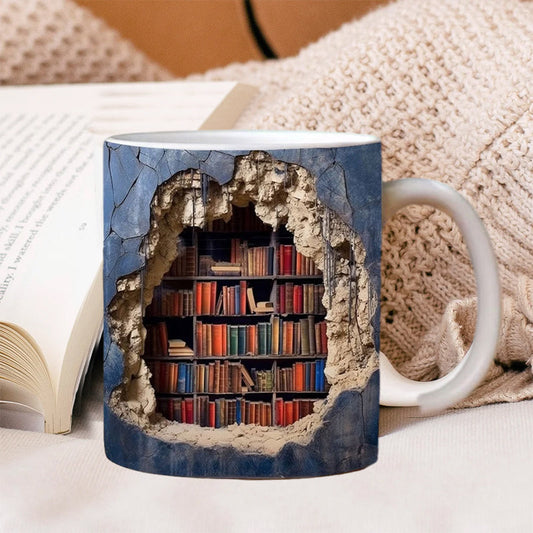 3D-Becher mit Bücherregal in Bibliotheksform | Kaffeebecher als Geschenk für Buchliebhaber