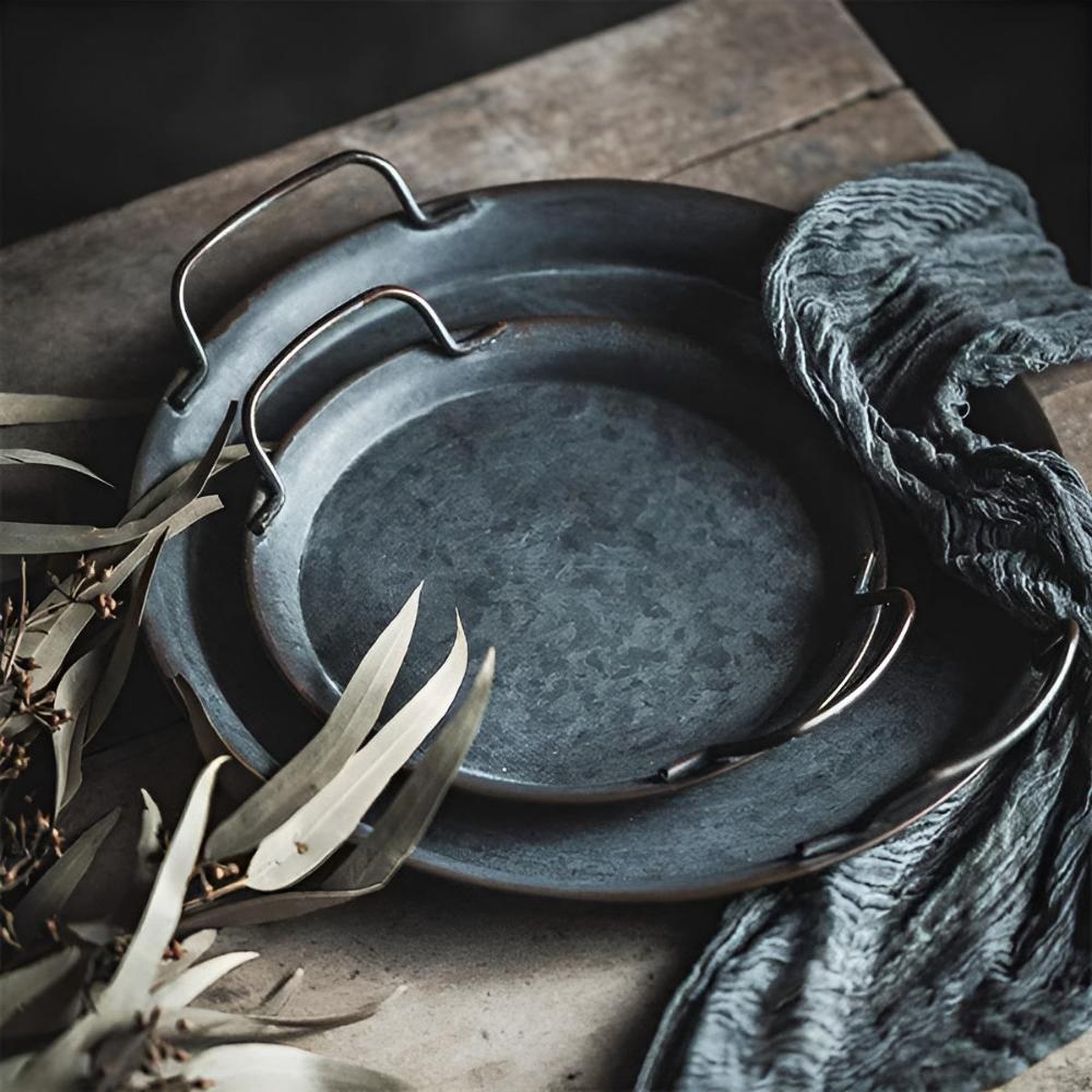 Retro Runde Metall Abendessen Serviertabletts