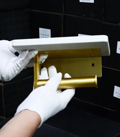 Toilettenpapierhalter Wandmontiert Natürlicher Marmor Gebürstetes Gold