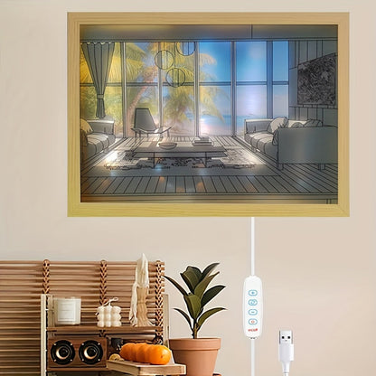 Beleuchtung Gemälde, 3-Farben Verstellbarer LED Leuchtender Rahmen mit Acryl Schatten für Wohnzimmer Dekor