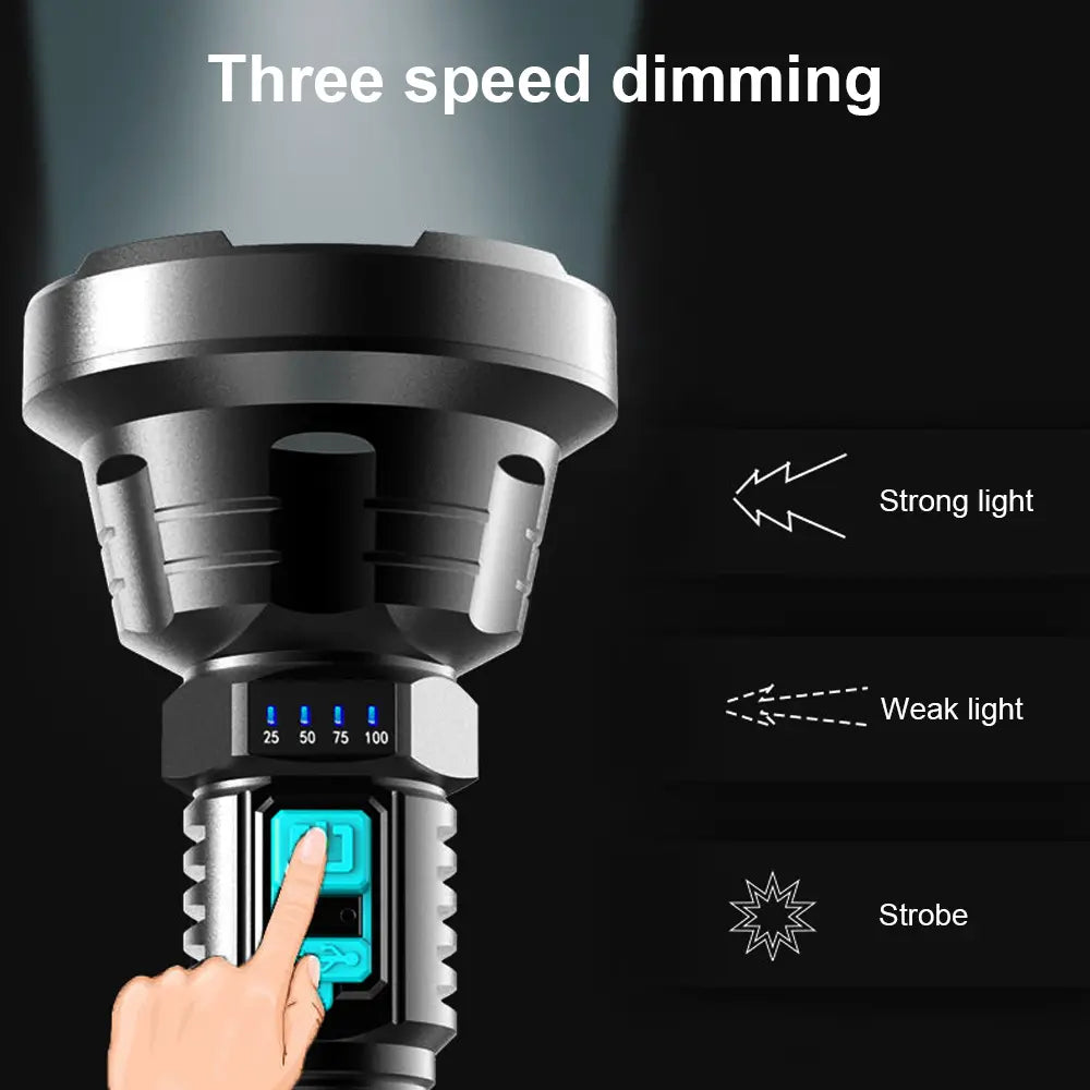 90000LM LED Taschenlampe – Taktischer Suchscheinwerfer mit USB-Aufladung und Superheller Beleuchtung