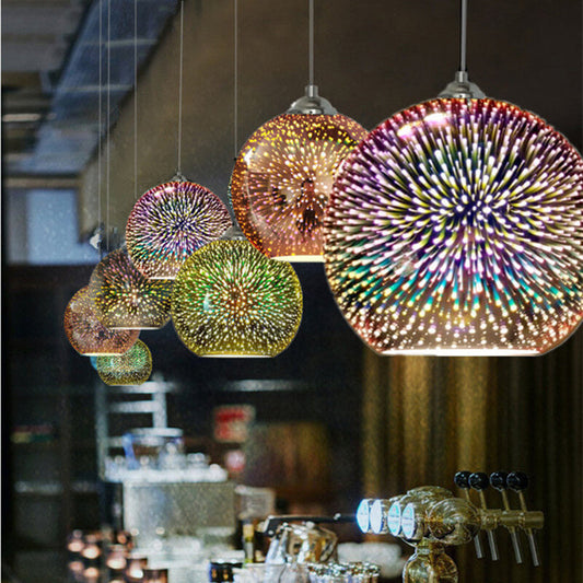 Moderne Kreative 3D Farbige Feuerwerk Glas 1-Licht Kuppel Hängelampe