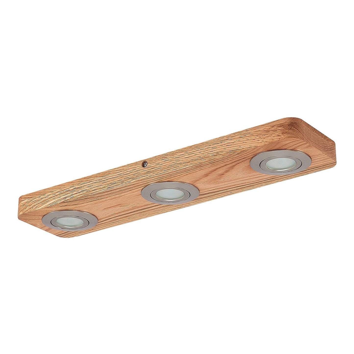 Deckenleuchte mit Holzrahmen und LED-Spots