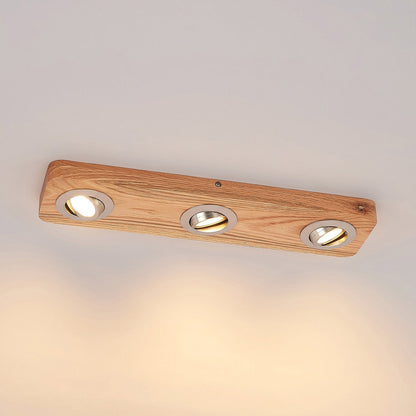 Deckenleuchte mit Holzrahmen und LED-Spots