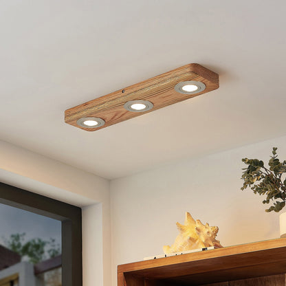Deckenleuchte mit Holzrahmen und LED-Spots