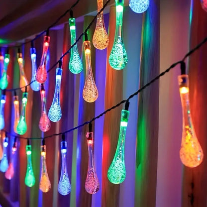 Solar LED Lichterkette – Bunte Tropfenlichter für Garten, Terrasse und Dekoration